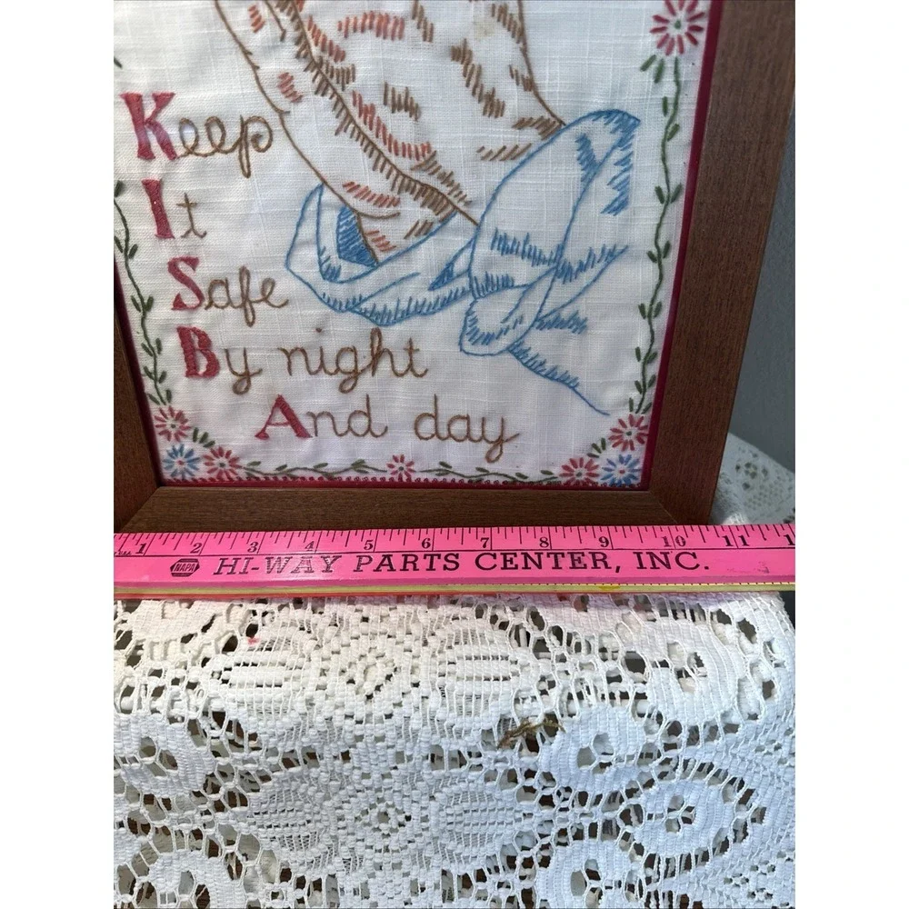 Vintage Wood Framed Embroidery Religious Sampler Wall Art Bless This‎ House Pray